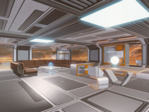 Wohnen auf dem Mars: Wohnzimmer eines auf 2050 datierten Bauprojektes im Portal Immoscout (Bild: Spaceloft, Immoscout)